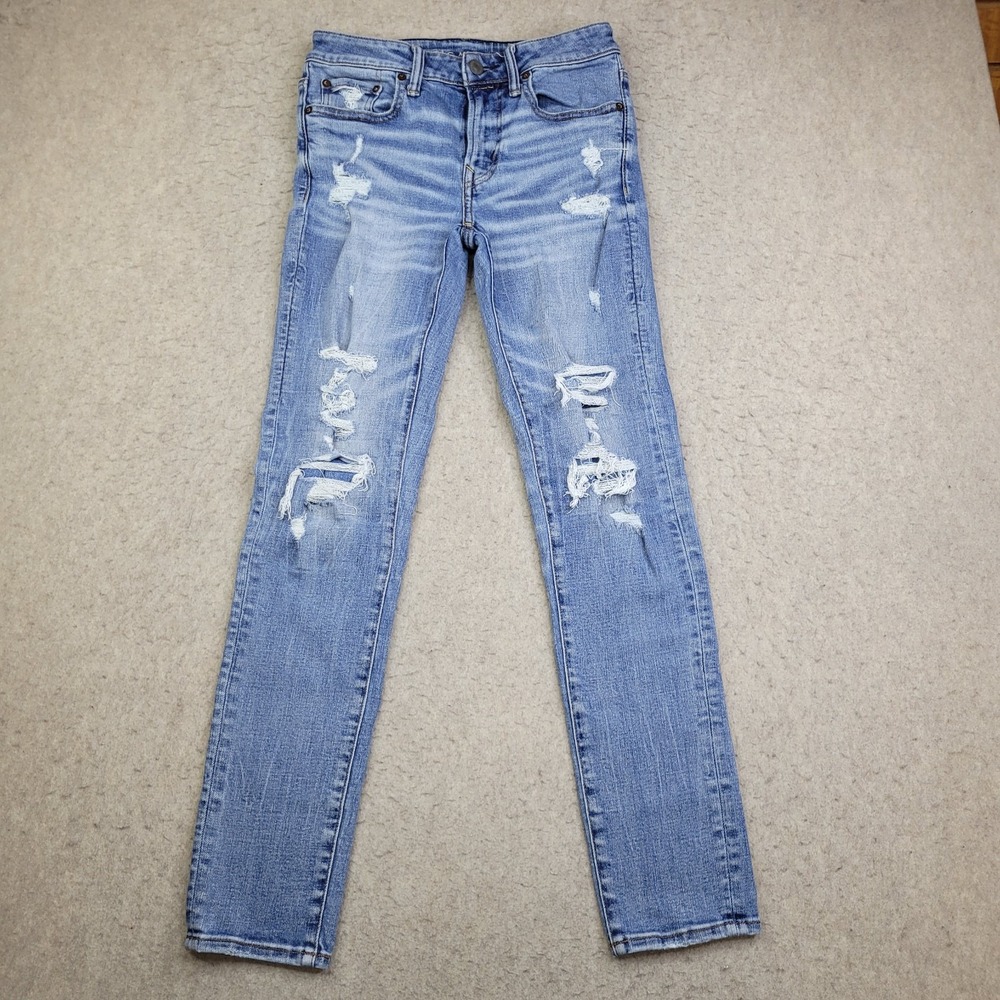 American Eagle Airflex Temp Tech Jeans Mens 30x32 Skinny‎ Light Wash Whiskered